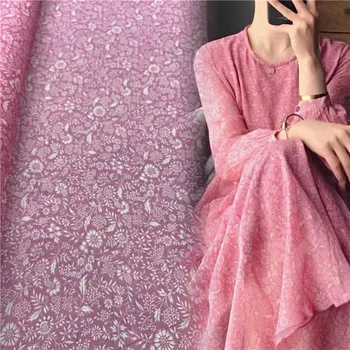 Новая розовая шелковая ткань с принтом на основе жоржета, Высококачественная дизайнерская одежда ручной работы, Шифон, Тюль, ткань для шитья, атлас