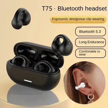 НОВЫЕ беспроводные наушники Bluetooth 5.3 с костной проводимостью, Музыкальная гарнитура с шумоподавлением T75 Clip Ear, Наушники для спортивных игр HD Call