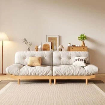 Облачный диван из массива дерева, гостиная, небольшая квартира, простые флисовые ткани в виде кошачьей лапы, Кремовый стиль, трехместный