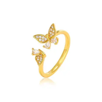 Оптовая цена - Элегантные женские кольца-бабочки с цирконом, модные украшения из чистого золота без никеля