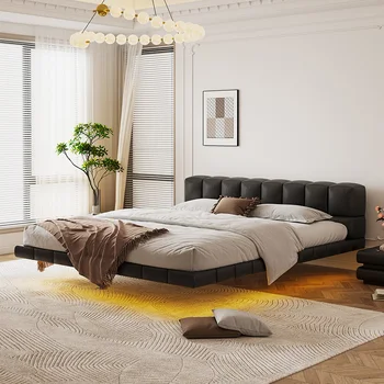 Подвесная кровать из натуральной кожи, минималистичная черная кровать, легкая роскошь