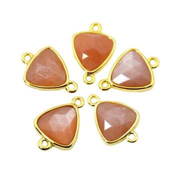 Природные треугольные соединители из Солнечных камней оранжевого цвета С золотым ободком, Шарм, Ограненный драгоценный камень, бусины для изготовления ювелирных браслетов