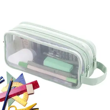 Прозрачный сетчатый пенал, сумка для ручек с 2 отделениями, универсальная подростковая прозрачная стационарная сумка, прозрачная цветная сумка для макияжа