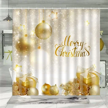 Рождественская занавеска для душа, золотые елочные шары, сосновые иголки, зимняя ткань в виде снежинок, полиэстер, перегородка для ванны, декор ванной комнаты