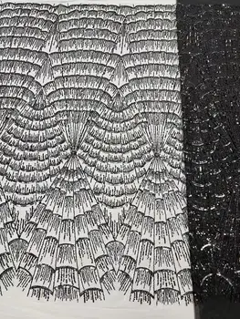 Роскошная Африканская кружевная тюлевая ткань из тяжелого бисера French ZH-1308506, вышитая бисером Ткань для шитья