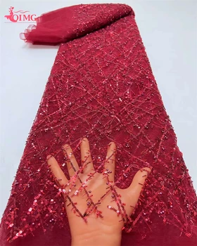 Роскошная африканская кружевная ткань OIMG 2023, Высококачественная кружевная ткань ручной работы из бисера, Французские пайетки для пошива свадебного платья в нигерийском стиле.