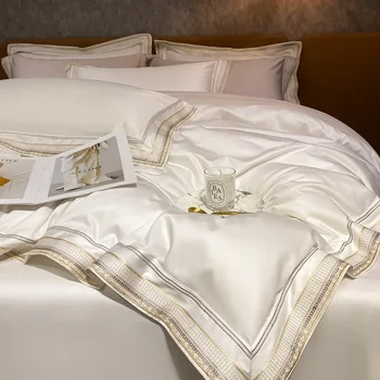 Роскошный комплект постельного белья King Size с вышивкой, пододеяльник из египетского хлопка, простыня, наволочки