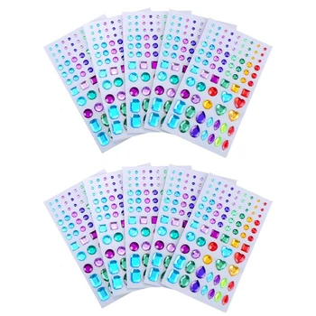 Самоклеящиеся Наклейки Со Стразами Bling Craft Jewels Crystal Gem Stickers, разного Размера, 10 Листов (Многоцветные 3)