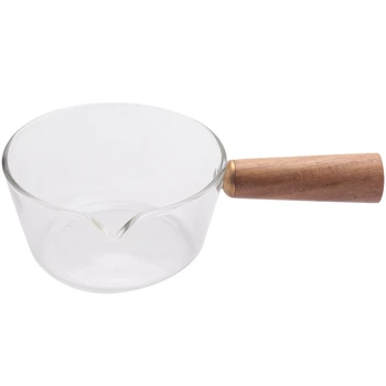 Стеклянный молочник с деревянной ручкой, 400 мл, Кастрюля для приготовления салата с лапшой, Посуда для газовой плиты
