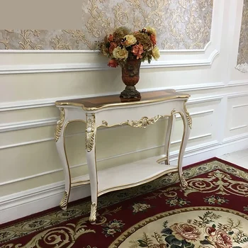 Стол для веранды в европейском стиле, резной диван из цельного дерева, шкаф со спинкой, роскошный стол для веранды, стена, узкий стол, коридор, крыльцо