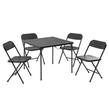 Столешницы из 5 предметов, набор из картонной упаковки из смолы и четырех складных стульев, черный