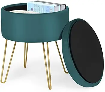 Табурет с подставкой для ног, Круглый табурет-оттоманка с позолоченными металлическими ножками и съемным сиденьем, Современный туалетный столик для дома,