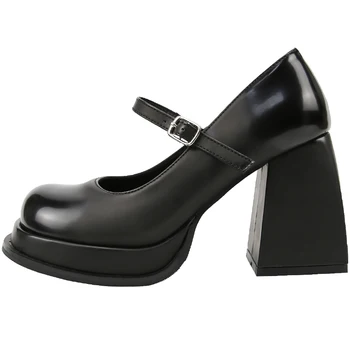 Туфли-лодочки на высоком каблуке, Новые туфли в стиле Лолиты 2023, Женская Кожаная обувь с ремешком на щиколотке, Женская модная обувь Мэри Джейн для девочек на платформе