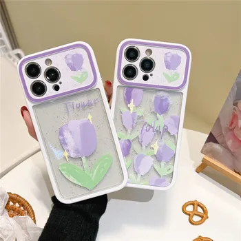Фиолетовые цветы тюльпана-прозрачный Чехол Для Телефона iphone 14 13 12 11 Pro Max X XR XSMAX 7 8 Plus SE TPU Case Cover