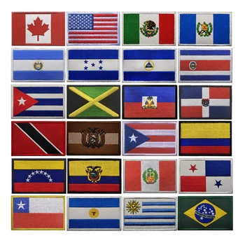 Флаги стран Америки Мексика Пуэрто-Рико Аргентина Соединенные Штаты Канада Бразилия Сальвадор, Вышитые Нашивки, Значки Оптом