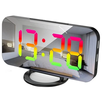 Цифровой RGB-будильник Для спальни, 6,5-дюймовый HD-зеркальный Дисплей С 4 Изменяющимися Цветами RGB и 7 Обычными Цветовыми Цифрами